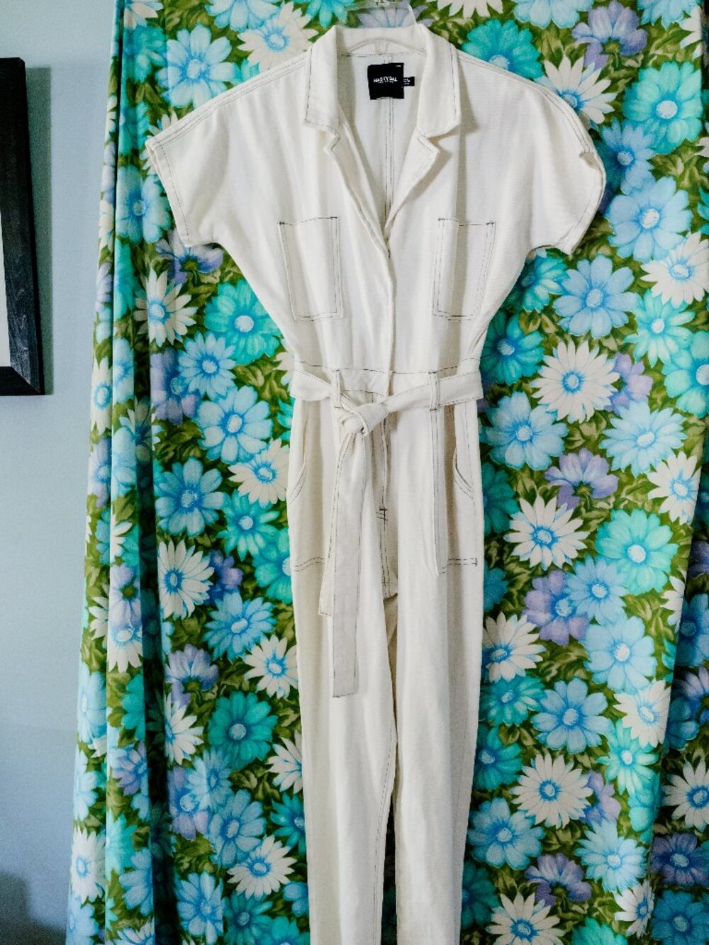 Nasty Gal Cream Utility Jumpsuit Boiler Suit Belted Size 6